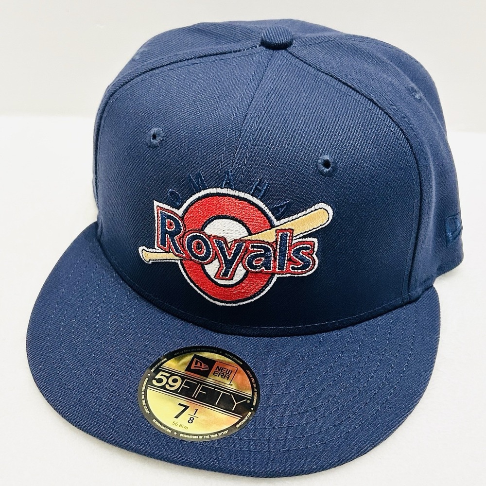 New Era Omaha Royals Team Logo MiLB 59FIFTY Fitted Hat 7 1/8 Blue Baseball